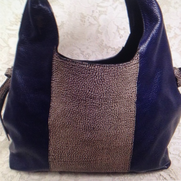 Borbonese, Italy, Blue and Brown Leather Handbag